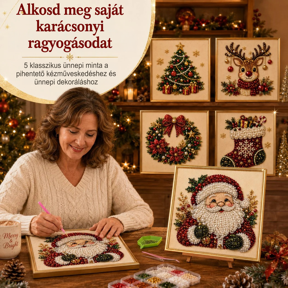 ✨ 3D karácsonyi gyöngykép-készítő készlet – Pihentető ünnepi kreatív alkotás