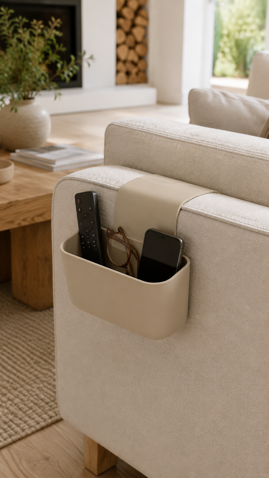 Hanging Sofa & Bedside Storage Caddy – Over-Arm Organizer Basket for Remotes, Phones, Books & Daily Essentials