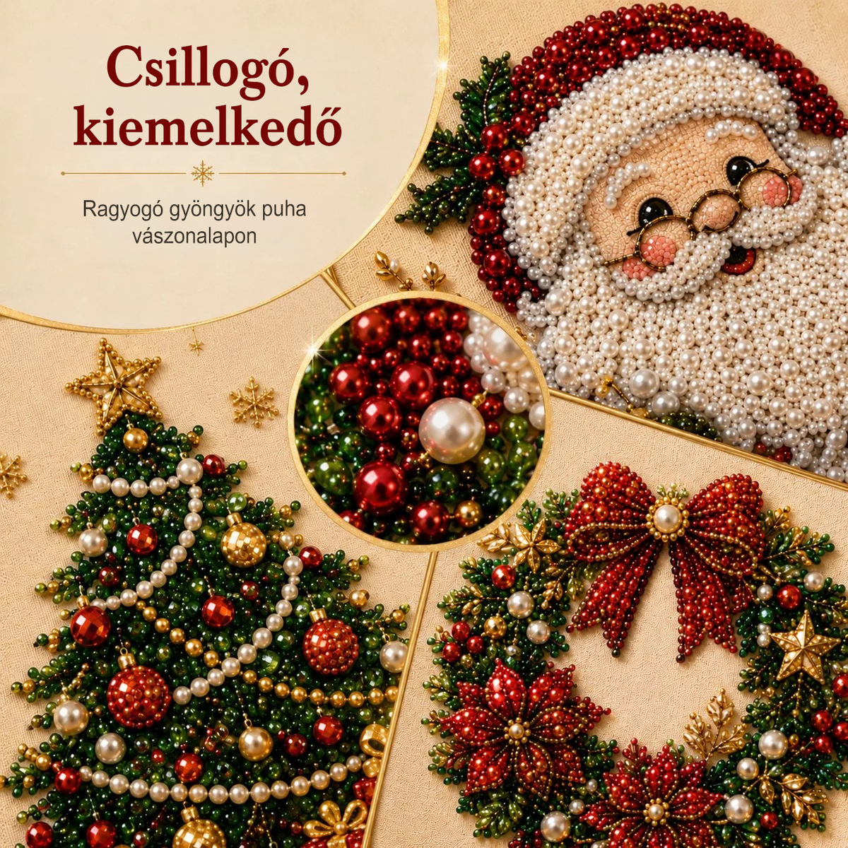 ✨ 3D karácsonyi gyöngykép-készítő készlet – Pihentető ünnepi kreatív alkotás