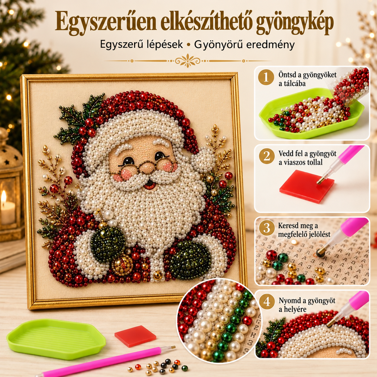 ✨ 3D karácsonyi gyöngykép-készítő készlet – Pihentető ünnepi kreatív alkotás