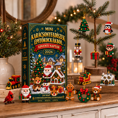 Adventi naptár 24 mini karácsonyfadísszel építőkockákból